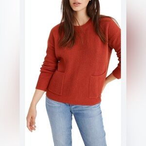 MADEWELL Patch Pocket Pullover Knit Cropped Sweater Dark Orange Red Rust Size M